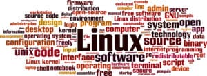 word cloud prominently featuring the word Linux